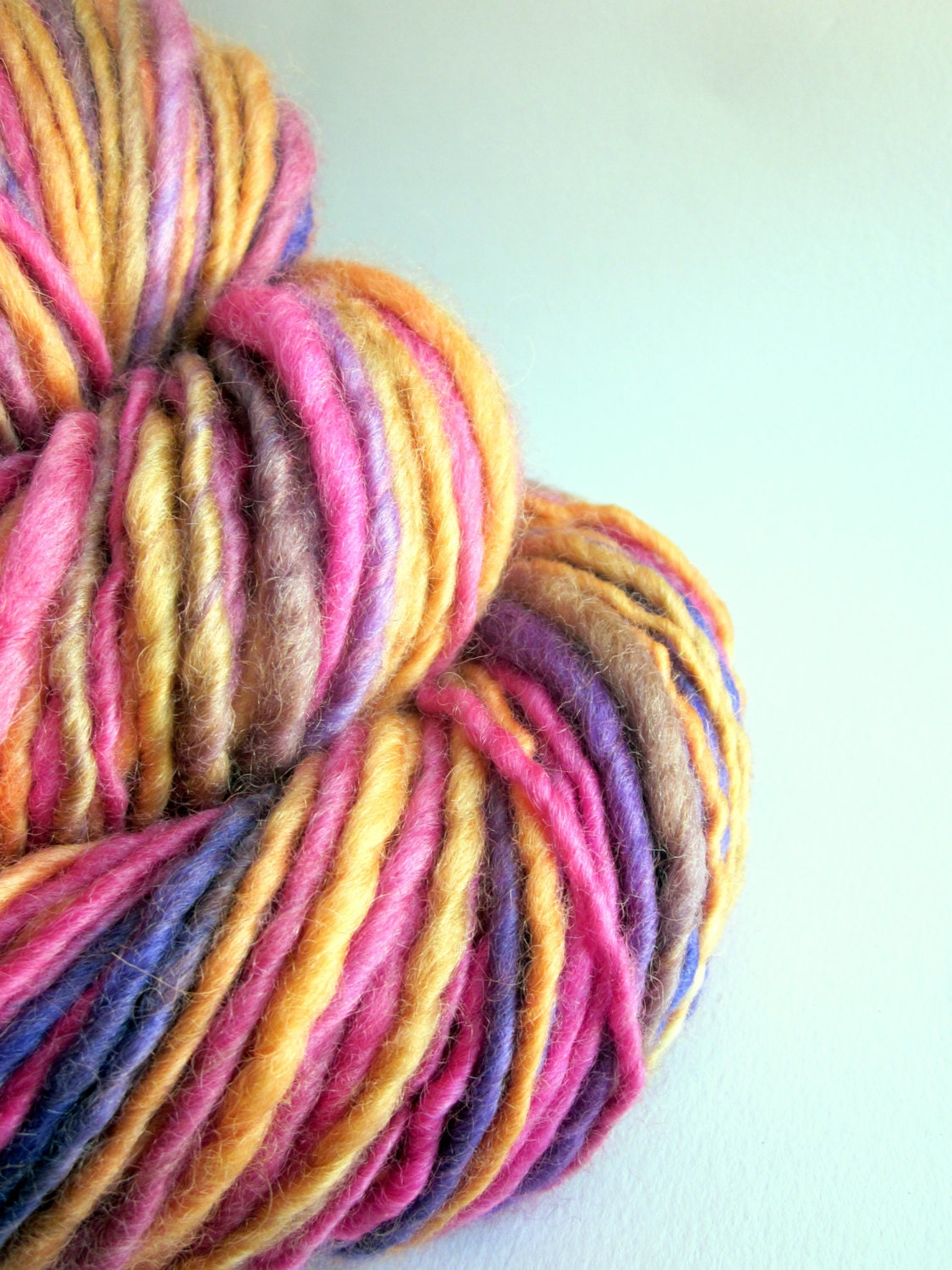 Handspun yarn uk knitting supplies blue faced leicester -  thick and thin chunky 179 yards purple, pink nectarine