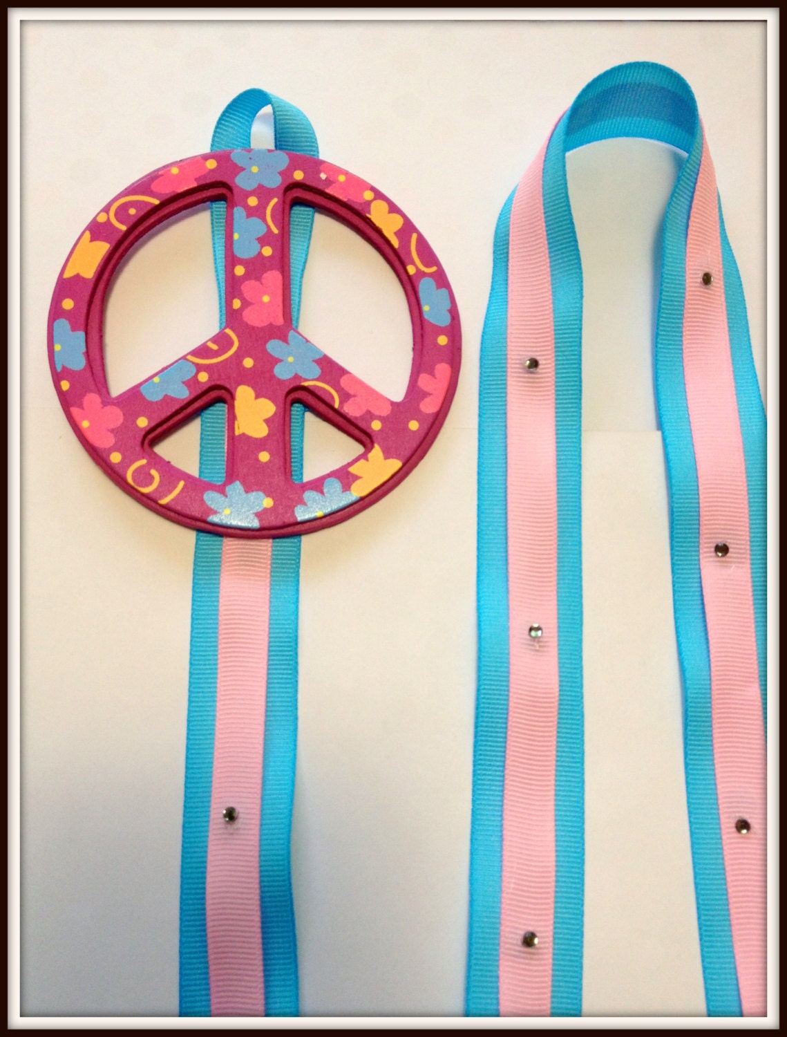 Pink Blue Peace Symbol Sign  Hair Bow Holder and Clip Organizer Headband holder