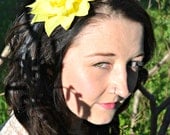 Large Chiffon Flower Hairband, Neon Yellow, Summer Flower Headband, Floral headpiece