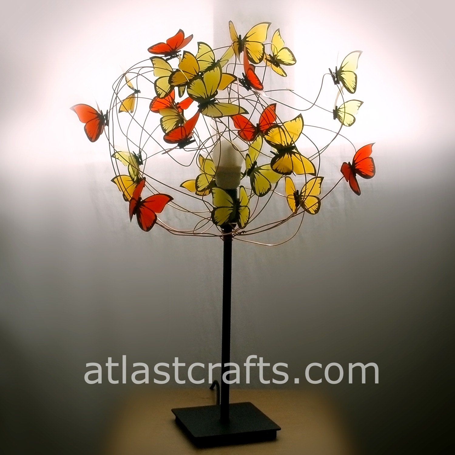 Lamp with red, orange and yellow butterflies "Summer Sunrise"