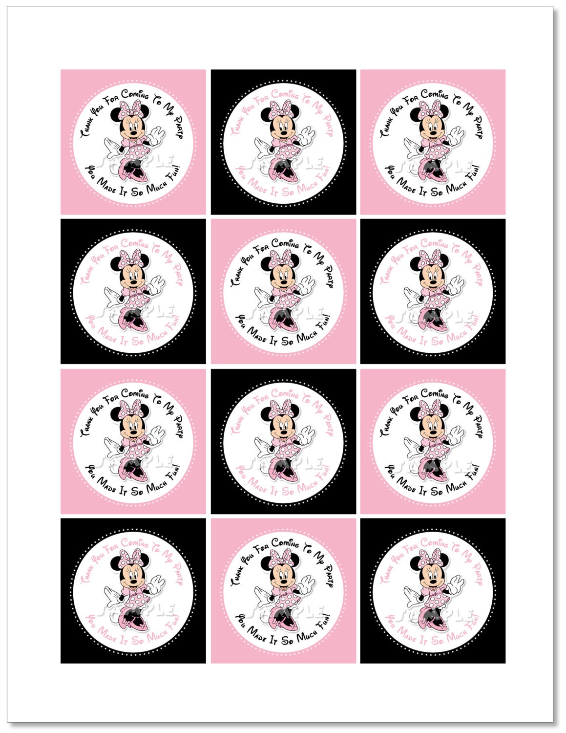 Set of 2 MINNIE MOUSE Gift Tags - Light Pink Minnie Mouse Cupcake Topper - Minnie Mouse Party Circle