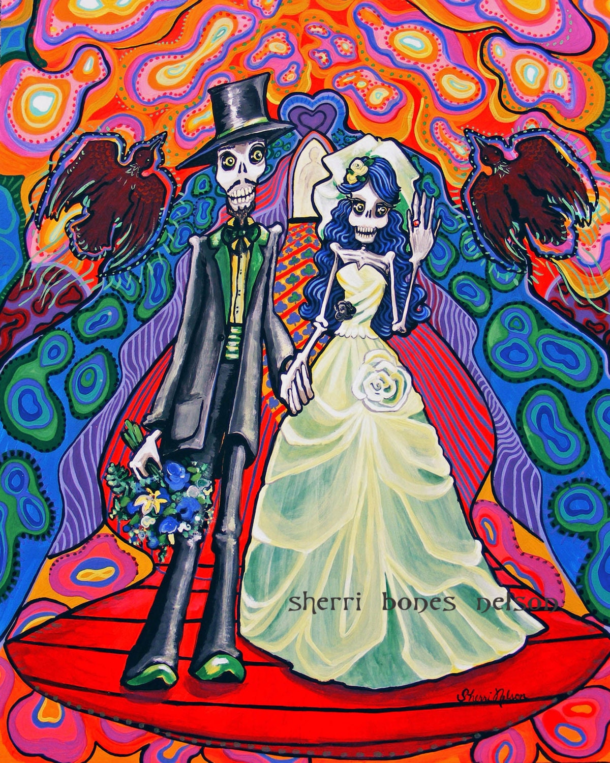 Psychedelic Day Of The Dead Wedding Art Rockabilly By Bonesnelson