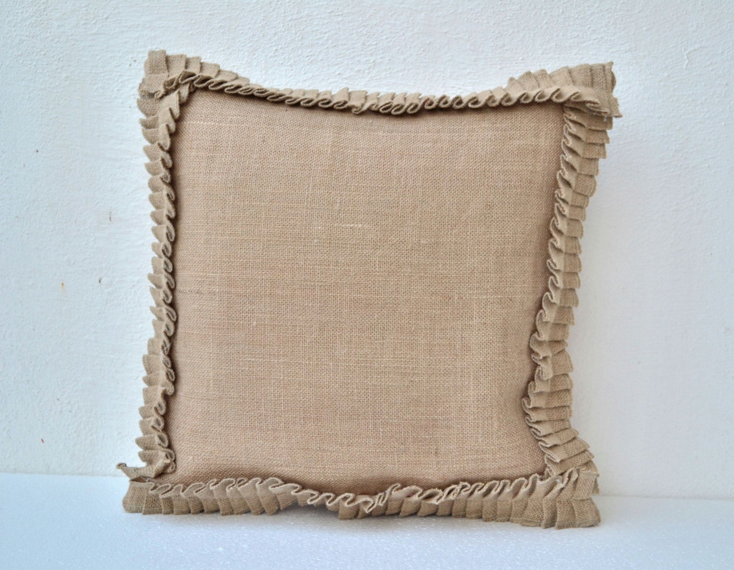 Natural Burlap Ruffles pillow cover  16X16 inches cushion cover Valentine gift decor Easter decor st. patrick day