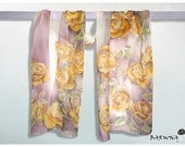 Silk scarf 'Roses' hand painted - gold, white, pink. - MinkuLUL