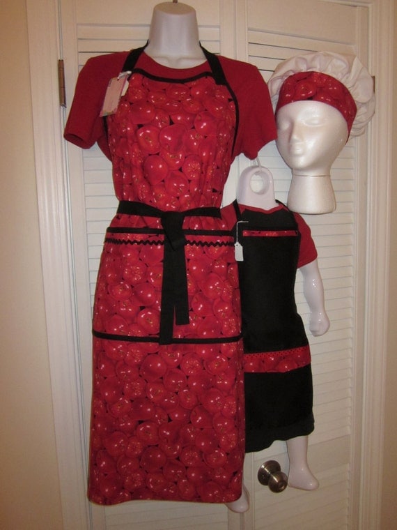 Items similar to 3Piece Adult and Child Apron Set Plus Chef Hat on Etsy
