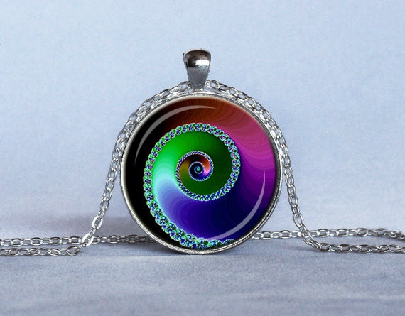 SWIRL PENDANT Fuchsia Lavender Green Blue Swirl Necklace Fractal Jewelry Fractal Art Gift for Her