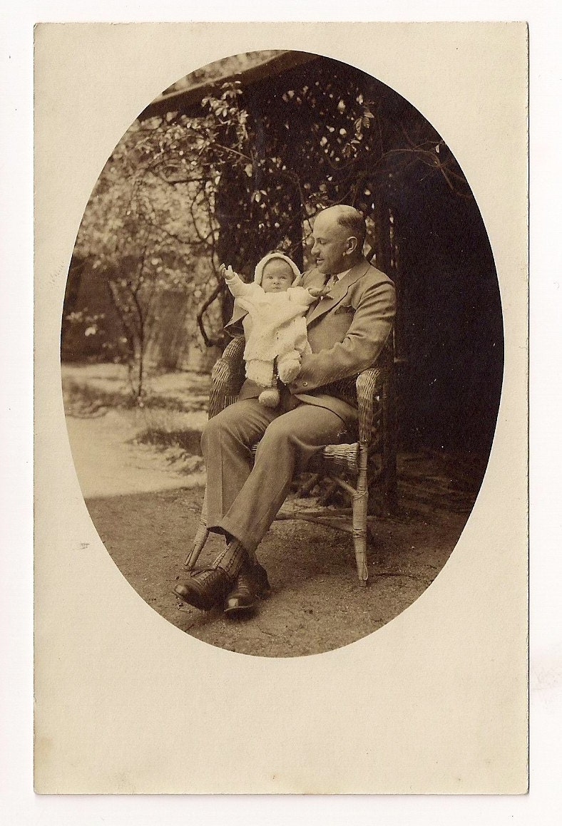 Vintage photo man with baby Paper Ephemera Portrait portraits real postcard Old Victorian Antique hipster socks RPPC recycle upcycle