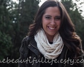 Crochet Chain Infinity Scarf - Cowl - Cream