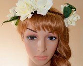 Cream white foam rose head wreath/garland/whimsical/bride/bridesmaid/girl/big/circlet/halo/flower crown/woodland/hair ring off white pink