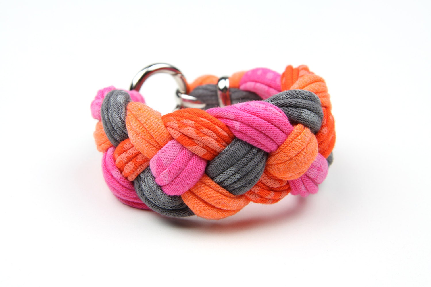 Orange Pink Grey - Cuff - Braided Bracelet - Bangle Bracelet - Braid Bracelet - Fabric Bracelet Summer Jewelry Fashion Christmasinjuly CIJ