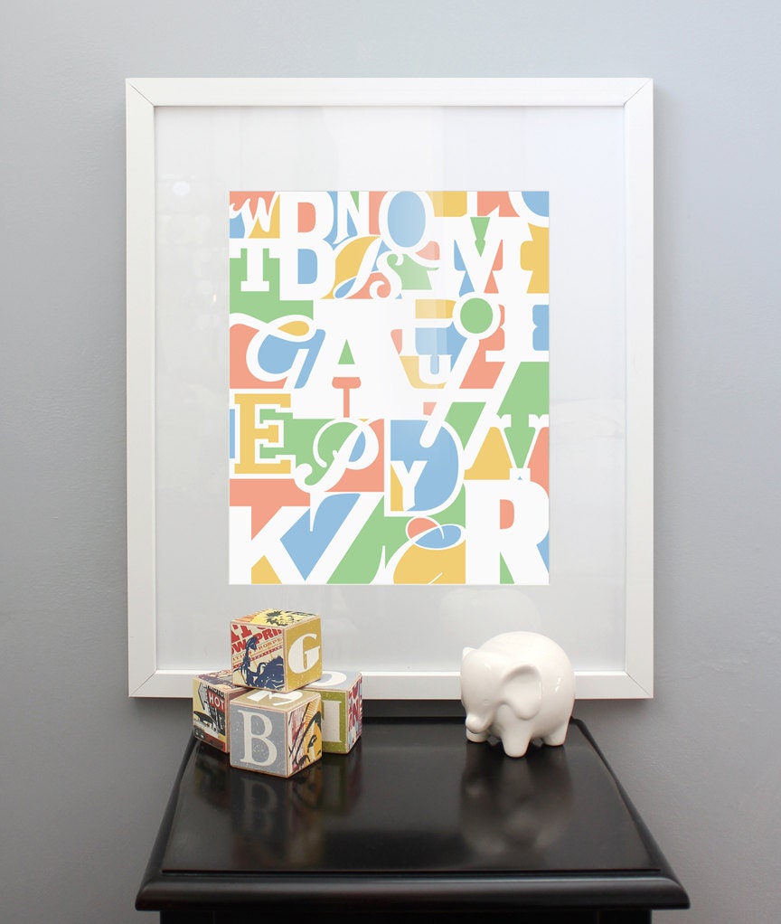 Modern Alphabet Print, 8x10 Colorful ABC Nursery Art, Carnival Kids Graphic Poster, Bedroom Decor for Babies & Kids