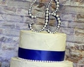 5 Inch Monogram Cake Topper Decorated with a Single Line of Pearls in Any Letter A B C D E F G H I J K L M N O P Q R S T U V W X Y Z