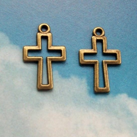 10 cross outline charms, bronze tone, 18mm
