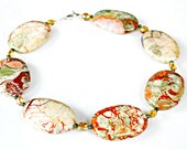 Jasper STATEMENT Necklace  - Unique Large CHUNKY Moss Green Golden Honey Desert Jasper with accenting Champagne Crystals by Mei Faith