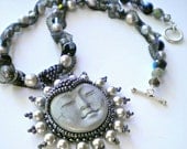 Peaceful Moon Necklace Beaded Face Pendant