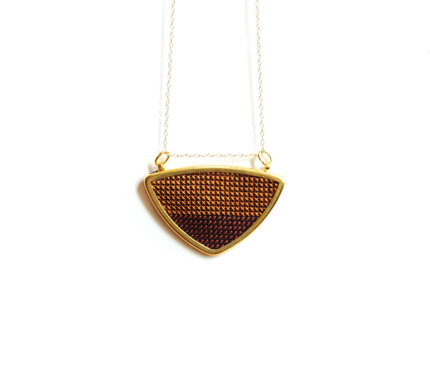 gold geometric triangle necklace // cross stitched x // modern