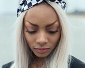 Black and White Check Monochrome Wire Headband Pin Up Rockabilly 1950s Twisty Headband
