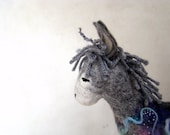 Henry - Felt Donkey. Art Animal Marionette, Handmade Puppet, Felted Animals, Stuffed Toy. grey gray blue violet. MADE TO ORDER.