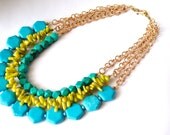 Tribal Style Resort Statement Necklace. Emerald Green,Turquoise La Barbade Collection - Necklace No. 10