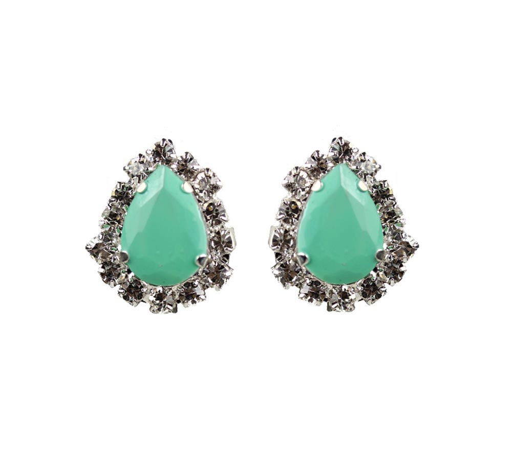 Mint Green Tear Drop Stud Earrings