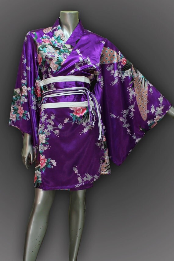 Items similar to Bridesmaid Silk Robes Royal Purple Painting Peacock