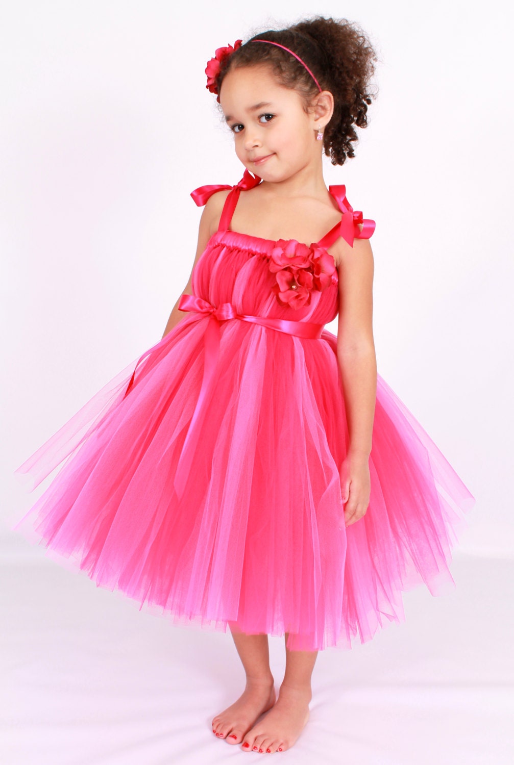 Flower Girl Tutu Dress - Pink Raspberry - Razzle Dazzle - 3-4 Toddler Girl