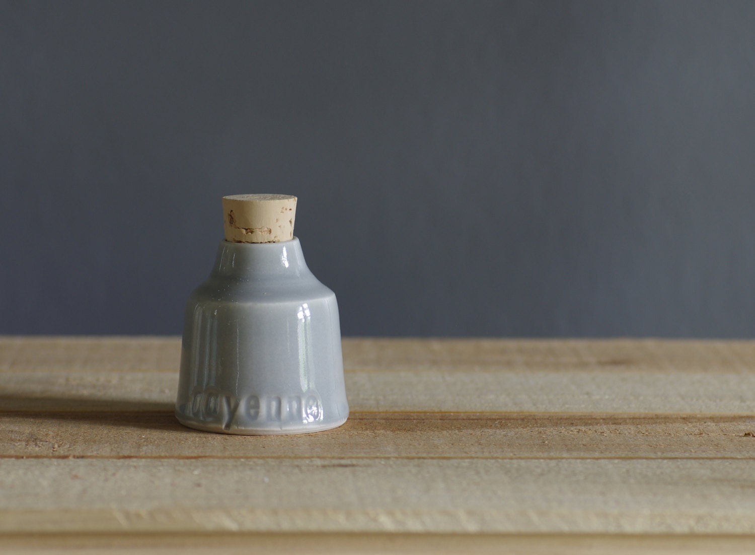 SALE cayenne spice bottle - light  grey glazed porcelain with natural cork. modern pottery minimal design home decor