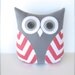 decorative coral and white owl, plush owl pillow, chevron coral nursery decor, graduation gift, teacher's gift by whimsysweetwhimsy
