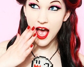Sparkly Super Mario Boo Necklace - Crystal Rhinestone Encrusted Geek Chic - Video Game Ghost Jewellery
