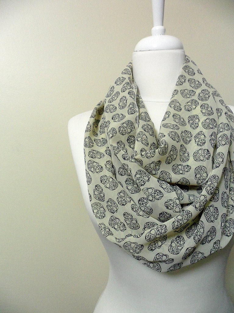 Skull Head Chiffon Infinity scarf, Circle scarf, Loop scarf, Scarves, Shawls, spring - fall - winter - summer fashion