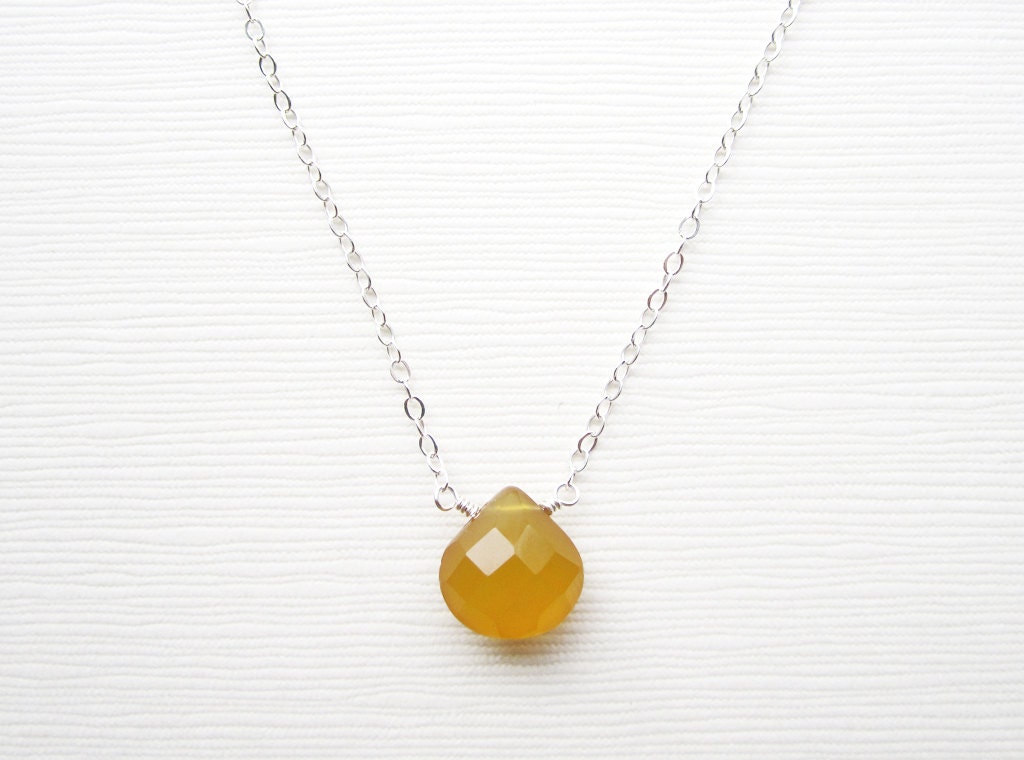Honey Yellow Chalcedony Heart Briolette Sterling Silver Necklace  - Simple Gemstone Necklace