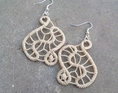 Ivory freeform earrings, crochet, romanian point lace handmade sewed earrings