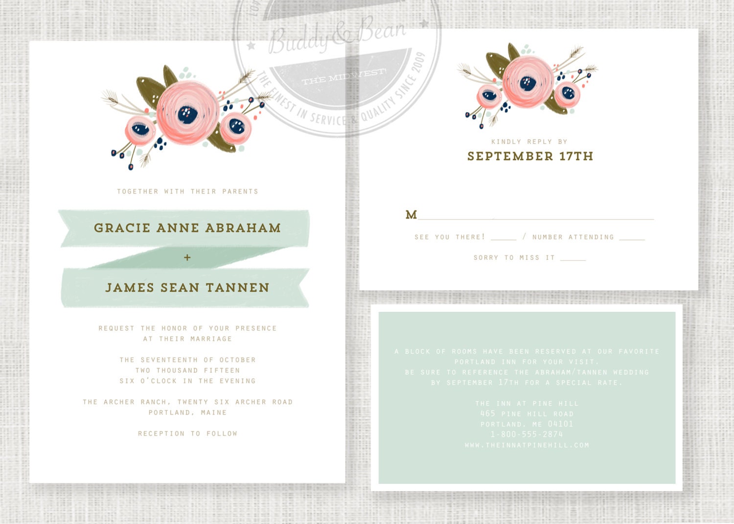 Anne. printable wedding invitation suite