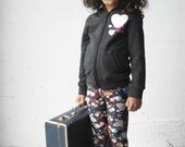 SALE - Marbled Ink Leggings for Kids - Hand Printed Vintage Book Endpaper Design - Printed Tights - Maroon