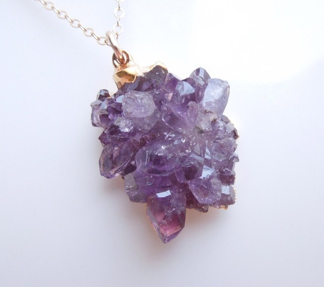 Amethyst Druzy Necklace : Cluster Druzy