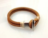 Men's Leather Bracelet with T Bar Clasp Men's Gift, For Him Manly Men's Jewelry Unisex Bracelet - Brown