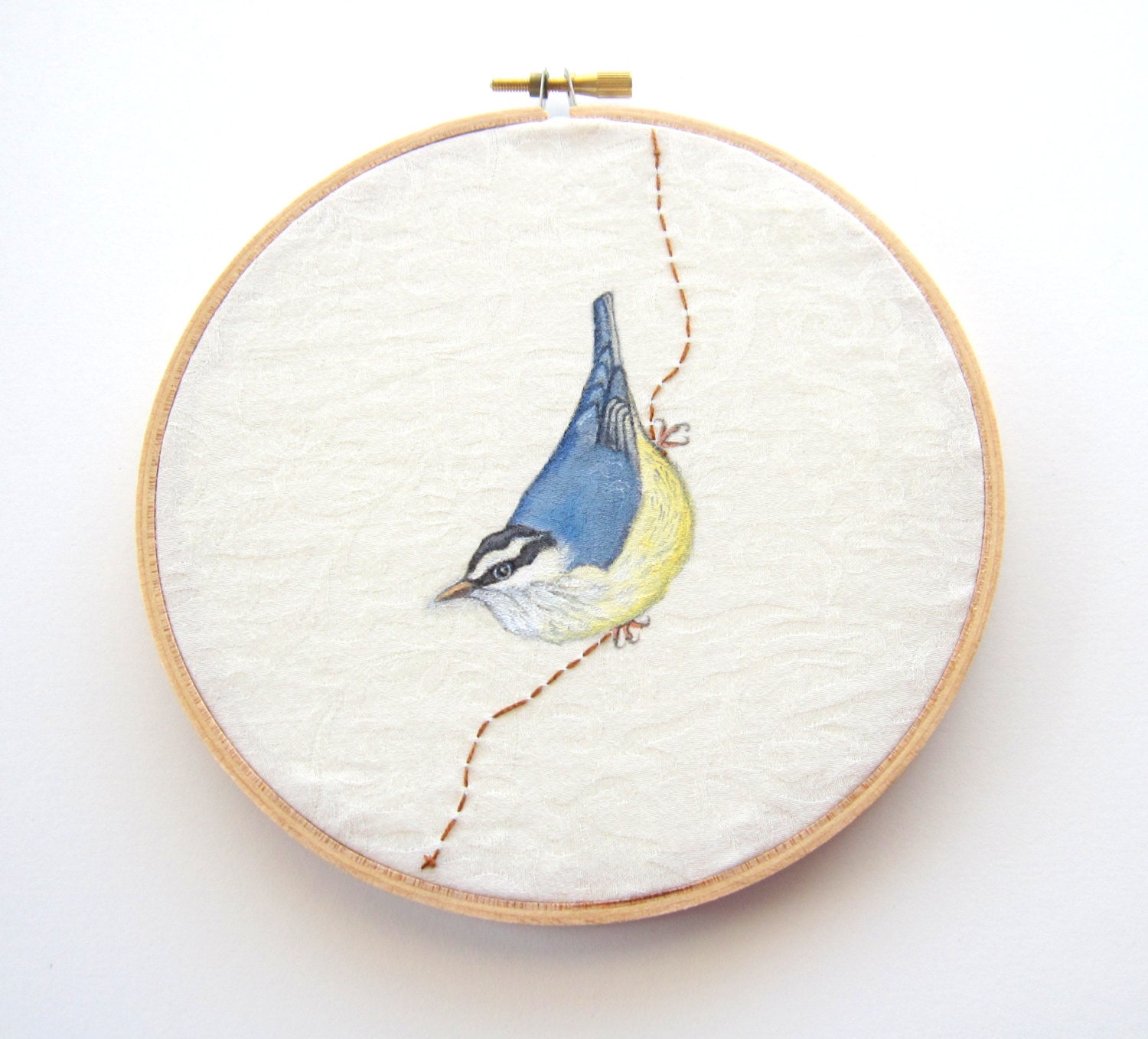 Nuthatch embroidery hoop, art for your wall - PoofyDove