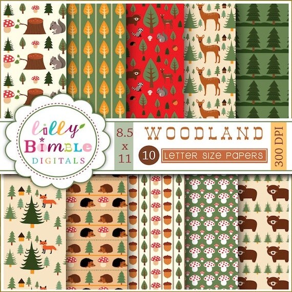 INSTANT DOWNLOAD Woodland Letter size papers 8.5 x 11 hedgehogs, foxes, bears, deer forest Il_570xn