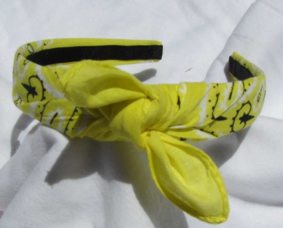 Bandana Knot Headband NEON YELLOW Bandanna by shirkdesigns on Etsy