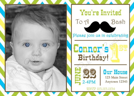 Mustache Stache Bash Birthday Baby Shower Invitation - Any Color - PRINTABLE - Digital File - YOU Print - Western, Country, Little Man Il_570xn