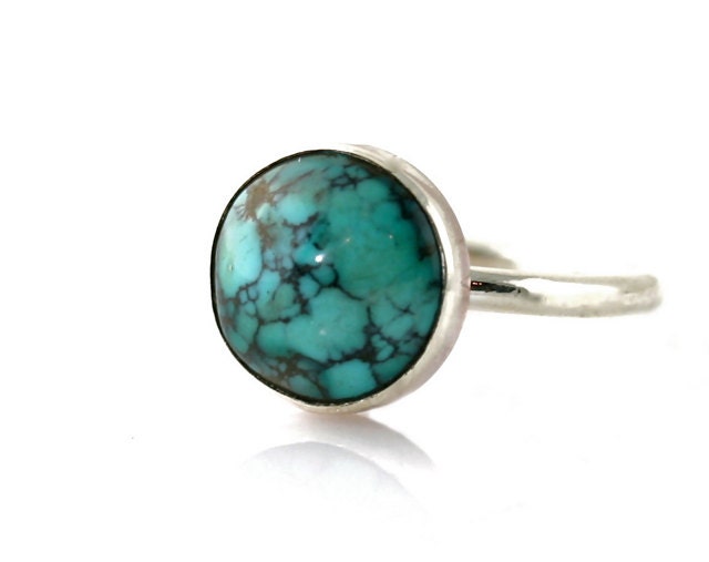 Organic Turquoise Ring Sterling Silver Bezel Set Cab .925 Silver Ring Natural Turquoise December Birthstone
