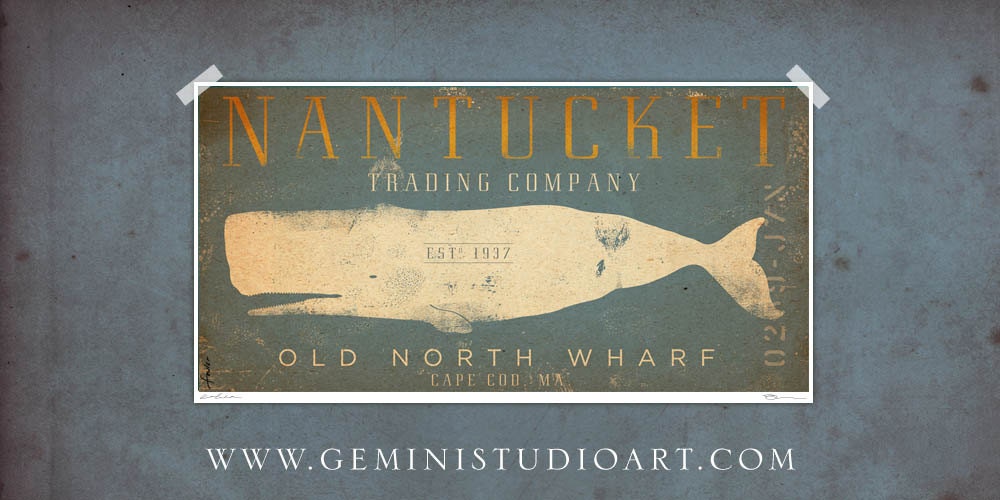 Nantucket whale trading company nautical graphic art signed artists print illustration by stephen fowler