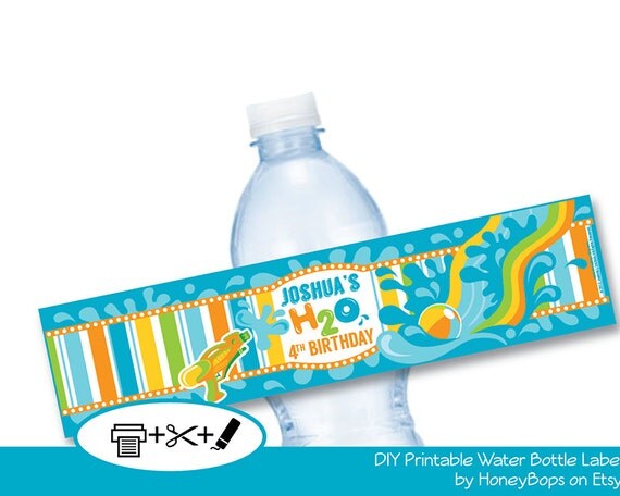 Splash Water Summer Fun 2x8.5" Water Bottle Label - Printable PDF file Il_570xn