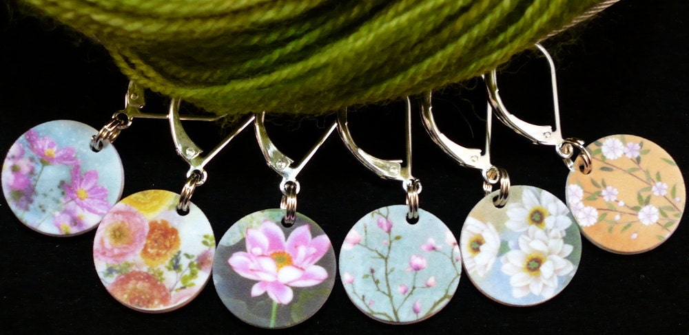 Double-sided PHAT FIBER "Secret Garden" locking stitchmarkers for knitters or crocheters, greens