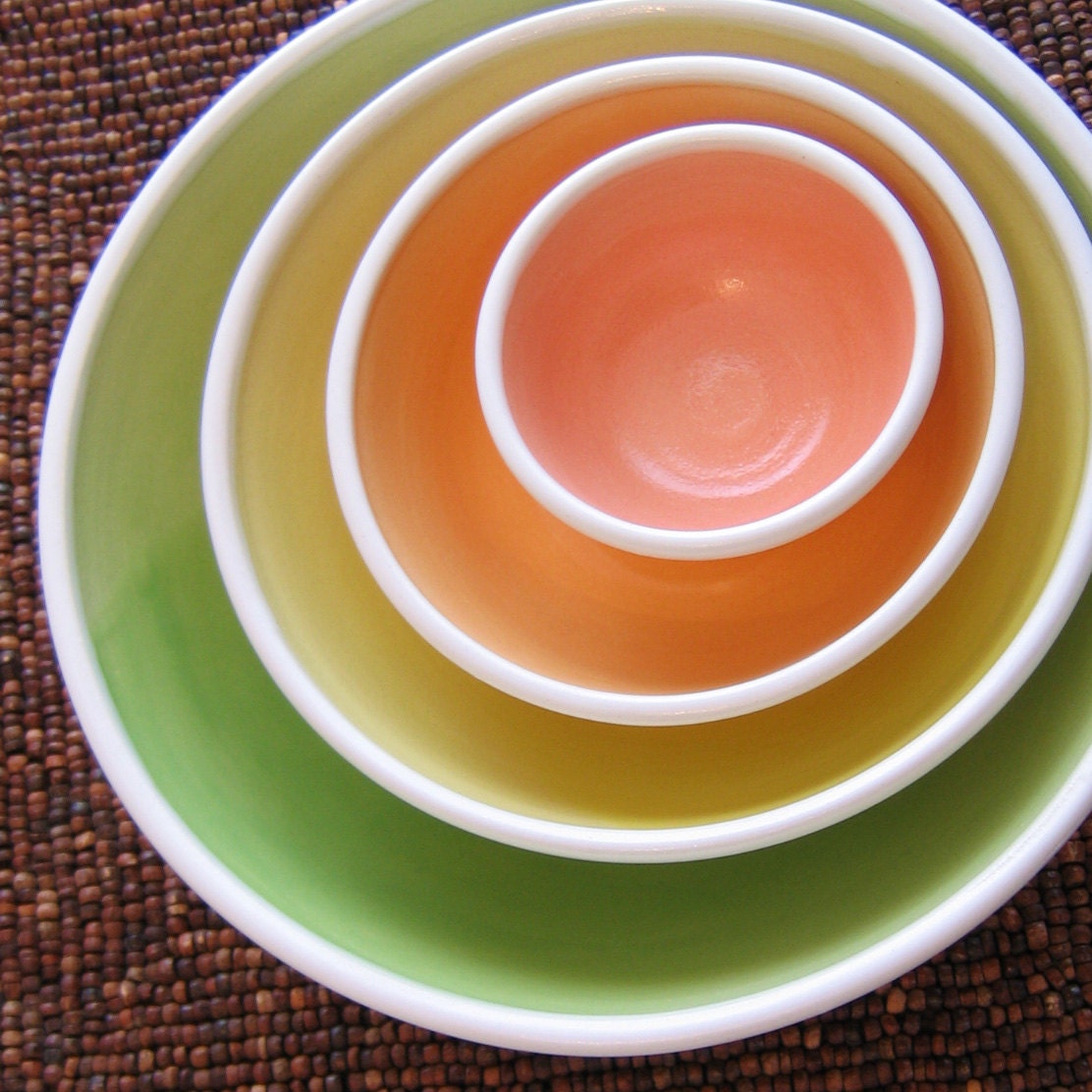 Summer Fruits Nesting Bowls - Large Set of Stoneware Pottery Bowls