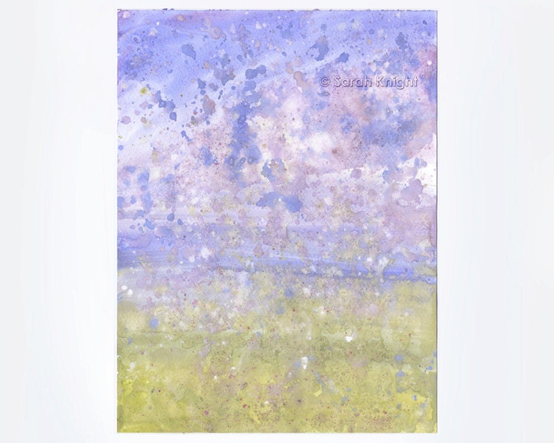 periwinkle morning dew, an original watercolor acrylic painting by Sarah Knight, blue chartreuse abstract art