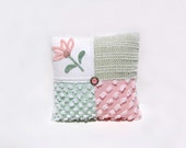 Chenille Pillow - Pink Delilah - Green Pink Vintage Chenille Flower HANDMADE CHARM PILLOW - KellinaDesigns