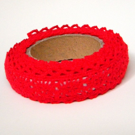 Fabric Tape - Red Crochet Lace, Decorative Cotton Adhesive Il_570xn