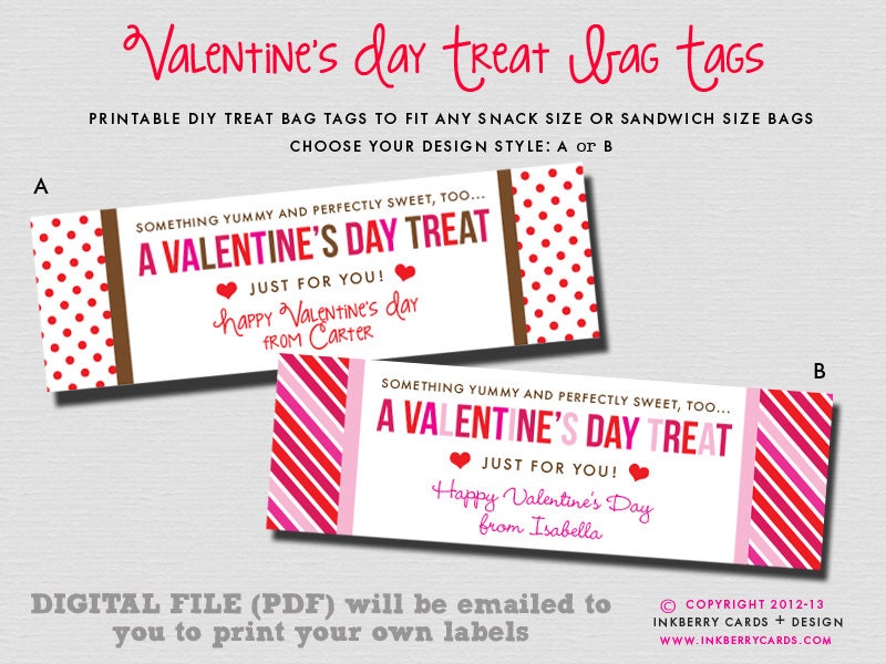 Personalized Valentine's Day Treat Bag Tags (DIY/Digital File to Print Your Own) Il_570xn