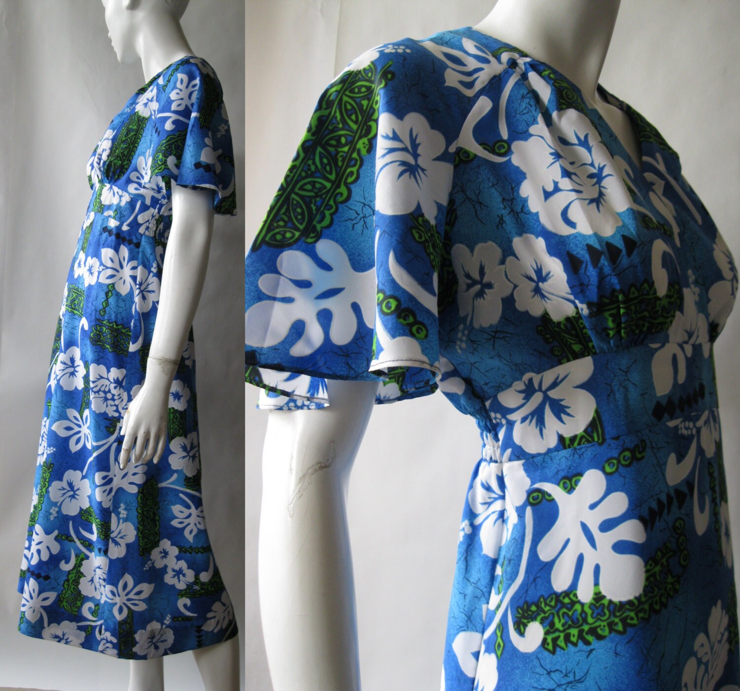 Hawaiian butterfly sleeve dress with wrap v by afterglowvintage